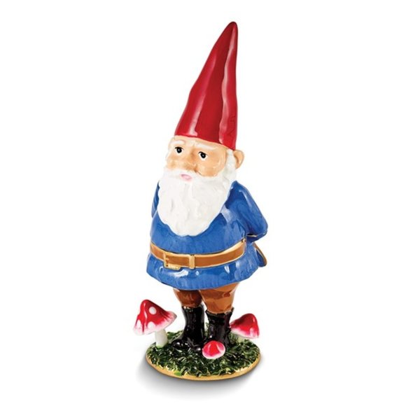 Luxury Pewter Bejeweled Crystals Enameled NIMBLE Gnome Trinket Box with pendant - Picture 1 of 5